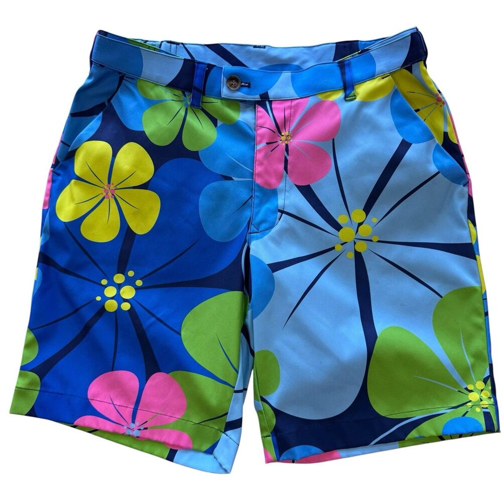 Loudmouth Heritage Shorts Mens 32 Blue Printed Golf Chino Floral Wildflower 9”